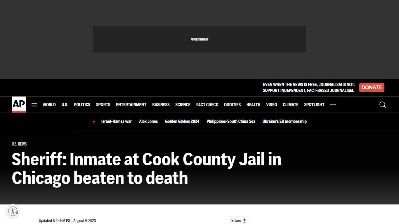 Sheriff: Inmate at Cook County Jail in Chicago beaten to death